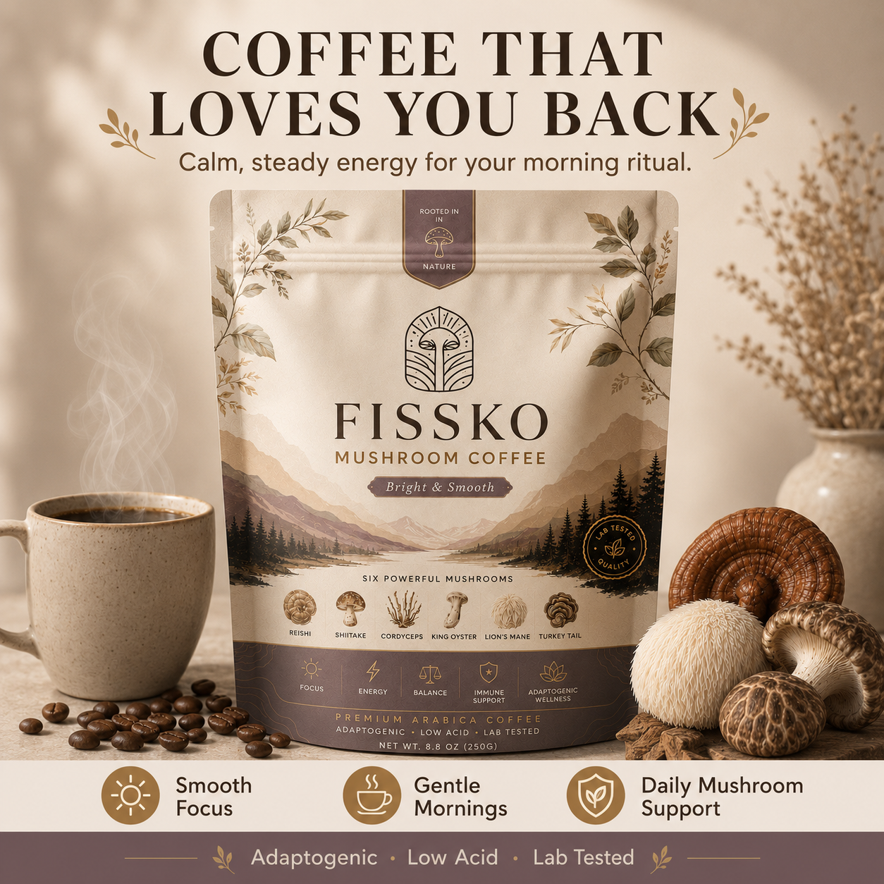 FISSKO Six Mushrooms. One Cup.