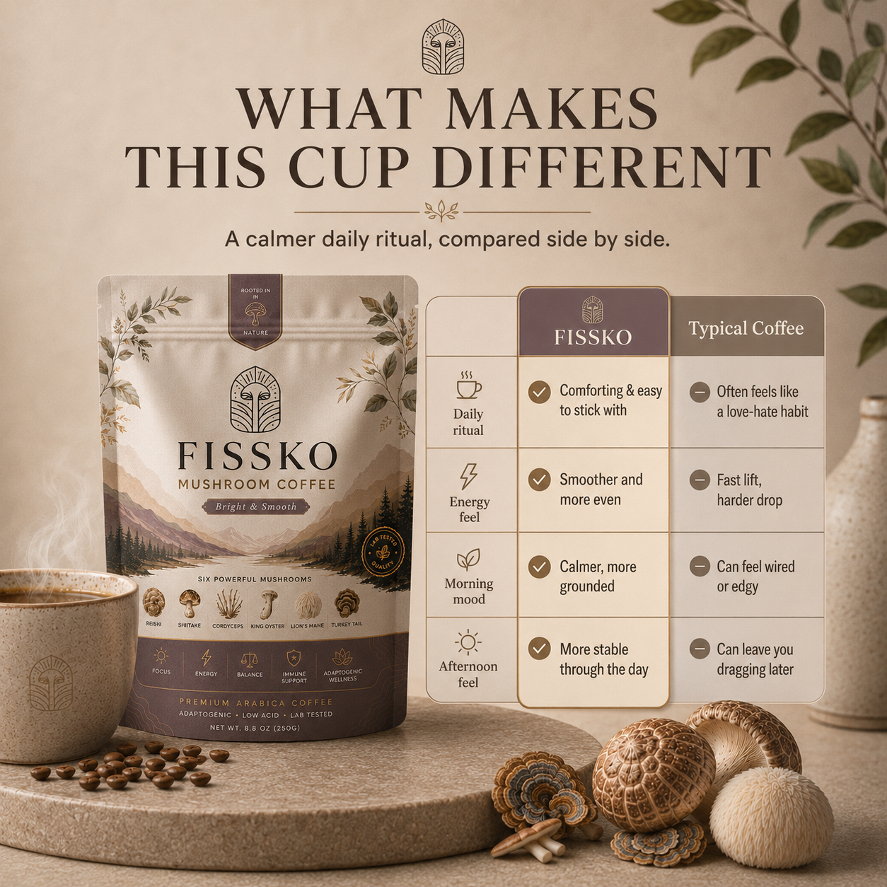 FISSKO Six Mushrooms. One Cup.