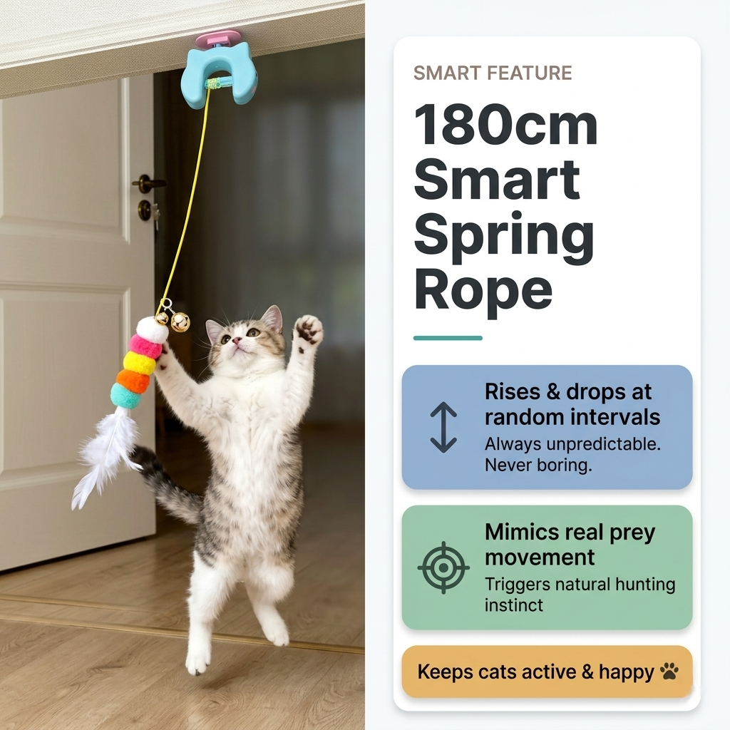 Smart Yoyo Cat Toy, Door Hanging Auto Swing with Feather Caterpillar